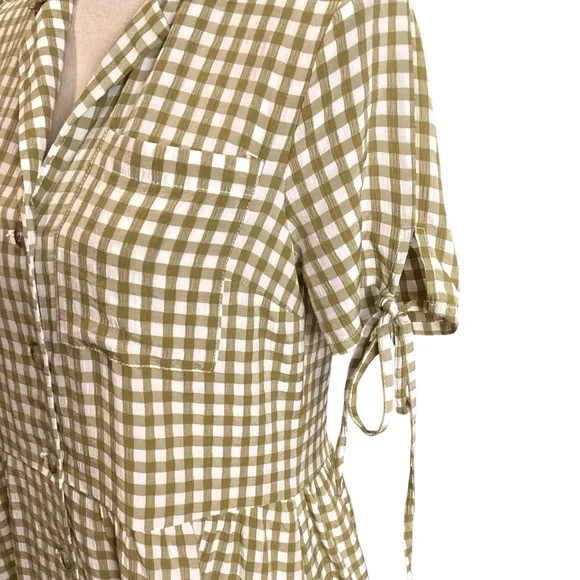 Topshop Tie Sleeve Gingham Mini Dress in Khaki, Size 4 Item 103394573 - Picture 3 of 13